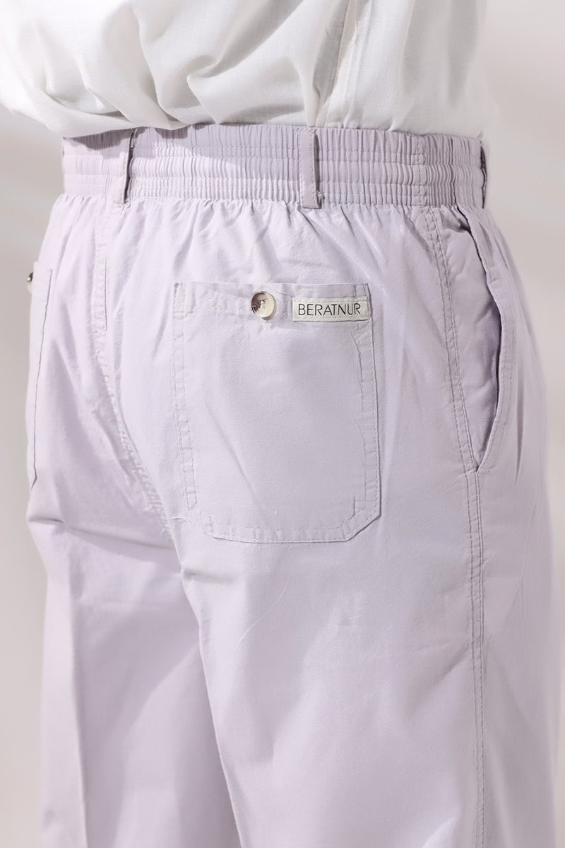 İhvan Online Ihvan Online Men's Stone Comfortable Cut Elastic Waist Linen Hajj and Umrah Shalwar Trousers  - Image 2