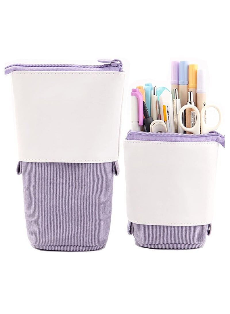 عام حافظة أقلام مرنة/قلم/صندوق مستلزمات مكتبية - حقيبة قابلة للتوسع بتصميم عمودي من الجلد الصناعي (PU) بنسيج القطن المضلع، بألوان زاهية. إنها اختيار ممتاز كهدية للأصدقاء أو الزملاء أو البالغين في المناسبات مثل أعياد الميلاد أو كملحقات سفر. - Image 1