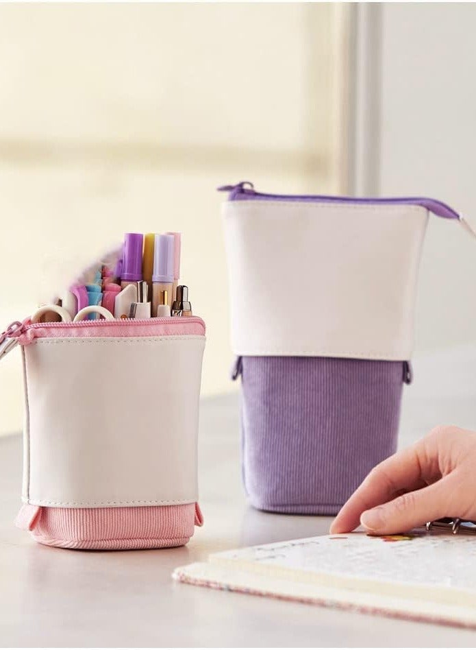 عام حافظة أقلام مرنة/قلم/صندوق مستلزمات مكتبية - حقيبة قابلة للتوسع بتصميم عمودي من الجلد الصناعي (PU) بنسيج القطن المضلع، بألوان زاهية. إنها اختيار ممتاز كهدية للأصدقاء أو الزملاء أو البالغين في المناسبات مثل أعياد الميلاد أو كملحقات سفر. - Image 3