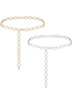 SYOSI Metal Waist Chains for Woman Girls 2 Pack Adjustable Body Link Belt Set Stylish Belly Jewelry with Polished O-Rings All Over Links Metal Link Chain for Jeans and Dresses (Gold+Silver)  - Image 1