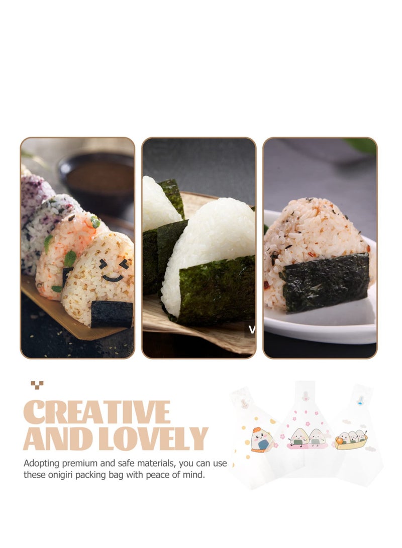SYOSI 150 Pcs Triangle Rice Ball Packaging, Carrying Take Out Bags Serving Takeaway Bags Pastry Treat Bag, Cellophane Treat Bags, Disposable Onigiri Wrappers Bulk Crafting Supplies Plastic (Style Random)  - Image 2