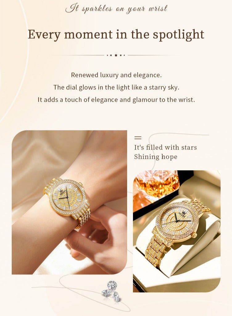 OLEVS Women's Full Diamond Waterproof Watch Stainless Steel Strap Scratch-Resistant Coated Glass Fashionable Versatile Timepiece - Image 2