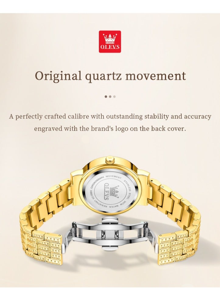 OLEVS Women's Full Diamond Waterproof Watch Stainless Steel Strap Scratch-Resistant Coated Glass Fashionable Versatile Timepiece - Image 3