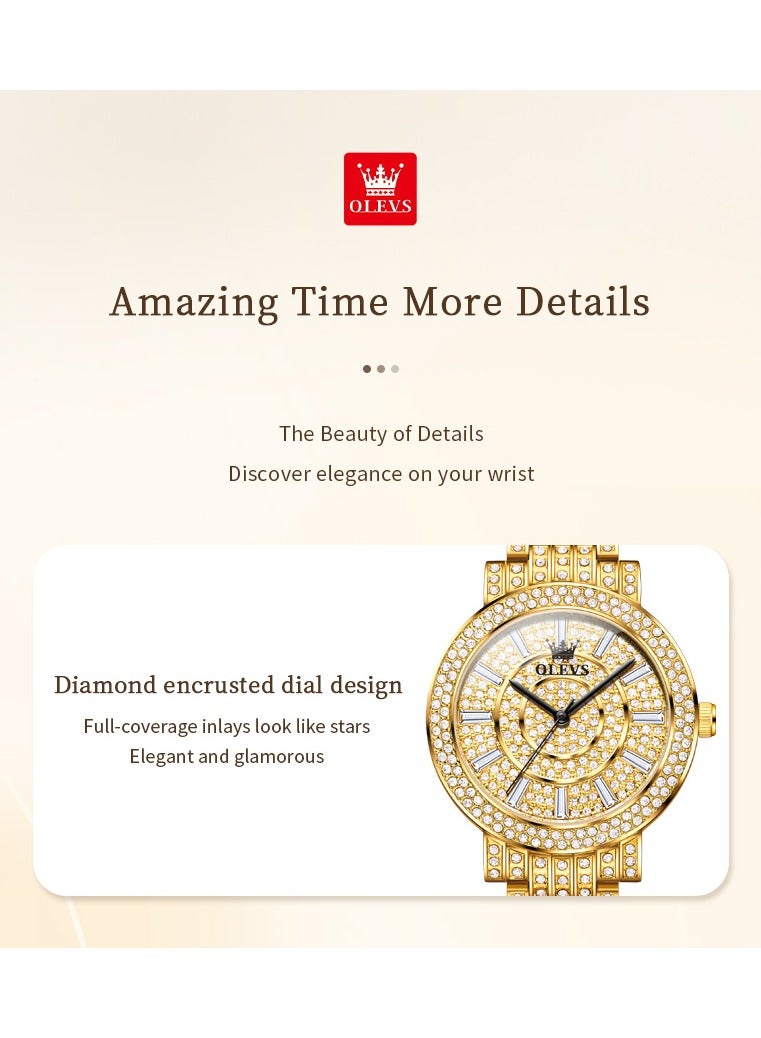 OLEVS Women's Full Diamond Waterproof Watch Stainless Steel Strap Scratch-Resistant Coated Glass Fashionable Versatile Timepiece - Image 5