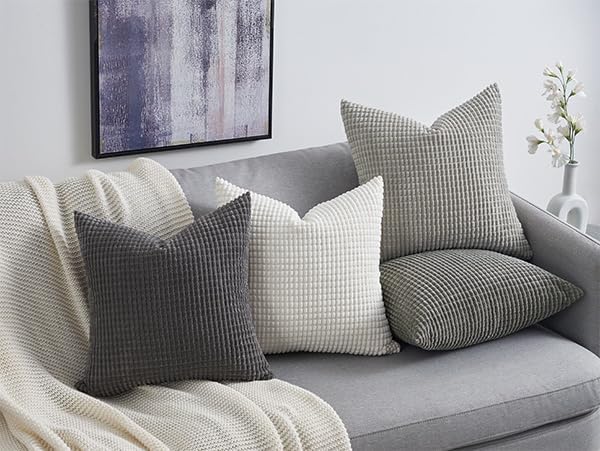 Topfinel 4 Packs Grey Decorative Throw Pillow Covers 22x22 Inch for Living Room Couch Bed Sofa  Boho Western Farmhouse Home Decor  Square Soft Moss Corduroy Fall Cushion Case 55x55 cm - Image 2