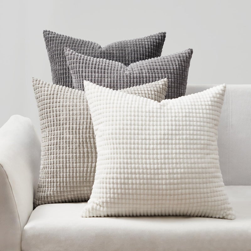 Topfinel 4 Packs Grey Decorative Throw Pillow Covers 22x22 Inch for Living Room Couch Bed Sofa  Boho Western Farmhouse Home Decor  Square Soft Moss Corduroy Fall Cushion Case 55x55 cm - Image 1