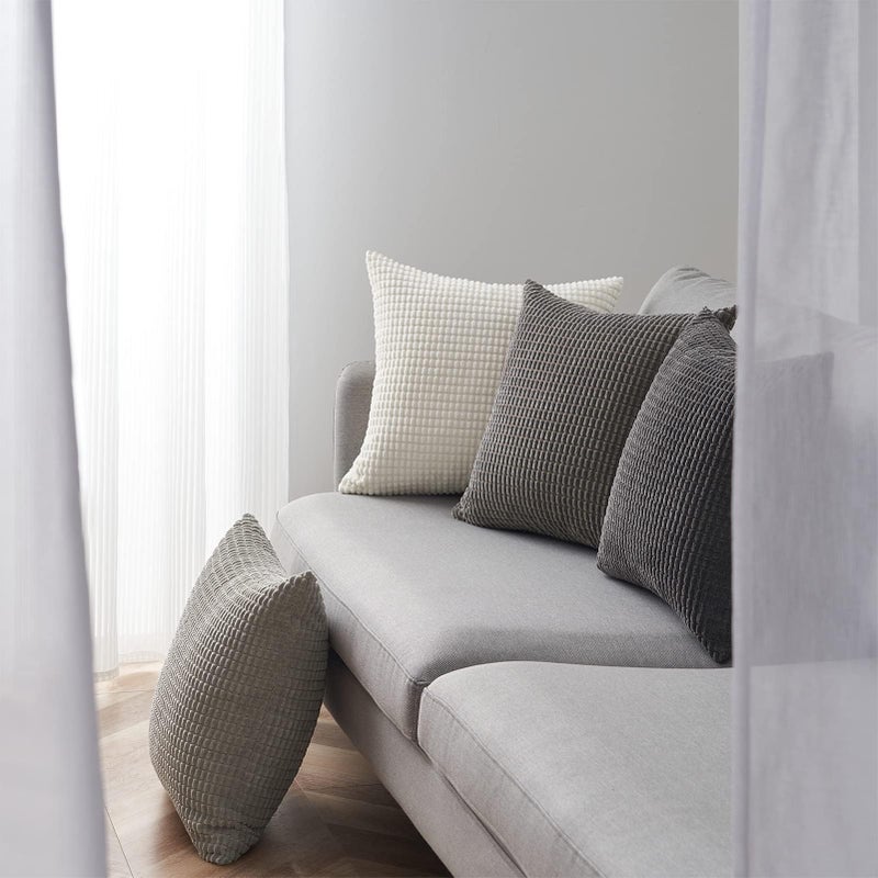 Topfinel 4 Packs Grey Decorative Throw Pillow Covers 22x22 Inch for Living Room Couch Bed Sofa  Boho Western Farmhouse Home Decor  Square Soft Moss Corduroy Fall Cushion Case 55x55 cm - Image 3