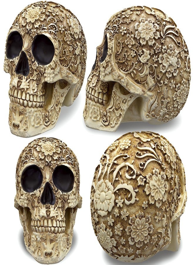 READAEER Life Size Skull Resin Floral Human Skull Model Adult Head Bone Model Day of The Dead Décor - Image 3