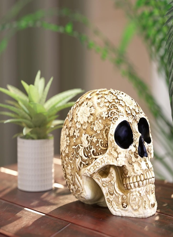 READAEER Life Size Skull Resin Floral Human Skull Model Adult Head Bone Model Day of The Dead Décor - Image 4