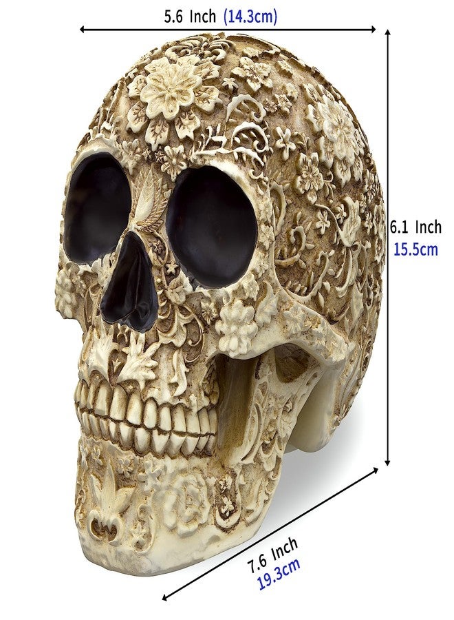 READAEER Life Size Skull Resin Floral Human Skull Model Adult Head Bone Model Day of The Dead Décor - Image 2