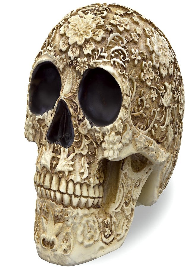 READAEER Life Size Skull Resin Floral Human Skull Model Adult Head Bone Model Day of The Dead Décor - Image 1
