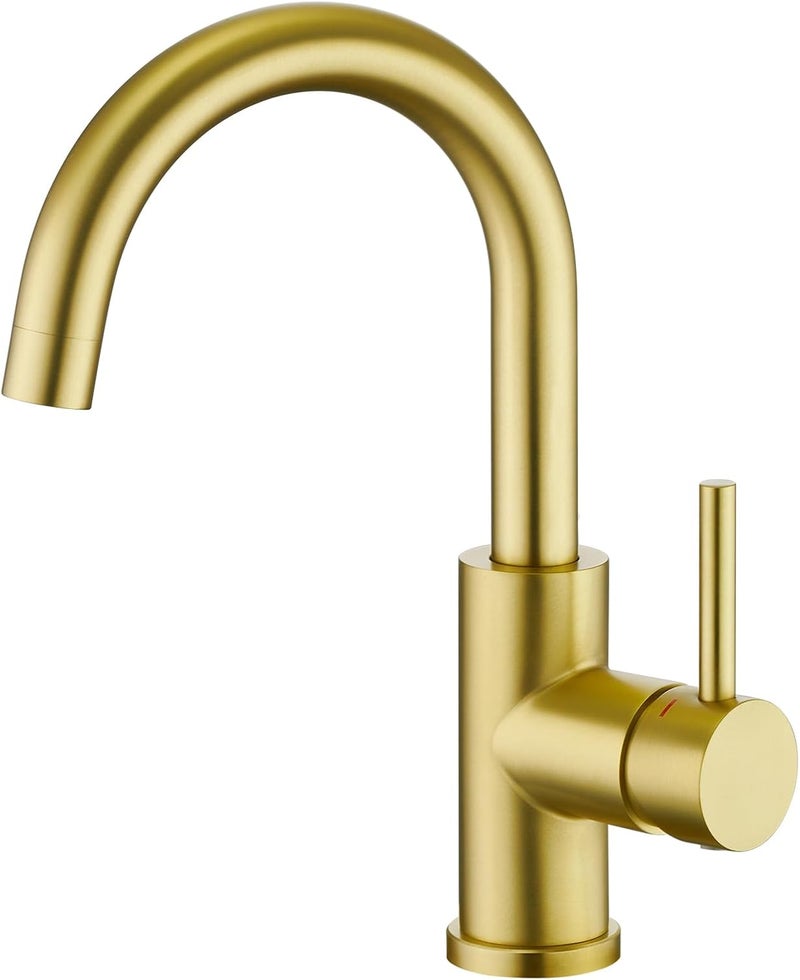 Crea Bar Sink Faucet Single Hole,Brushed Gold Faucets for Large Bathroom Basin/Small Kitchen Sink,Stainless Steel with Deck Plate,Prep Wet Bar Lavatory Vanity Outdoor - Image 1