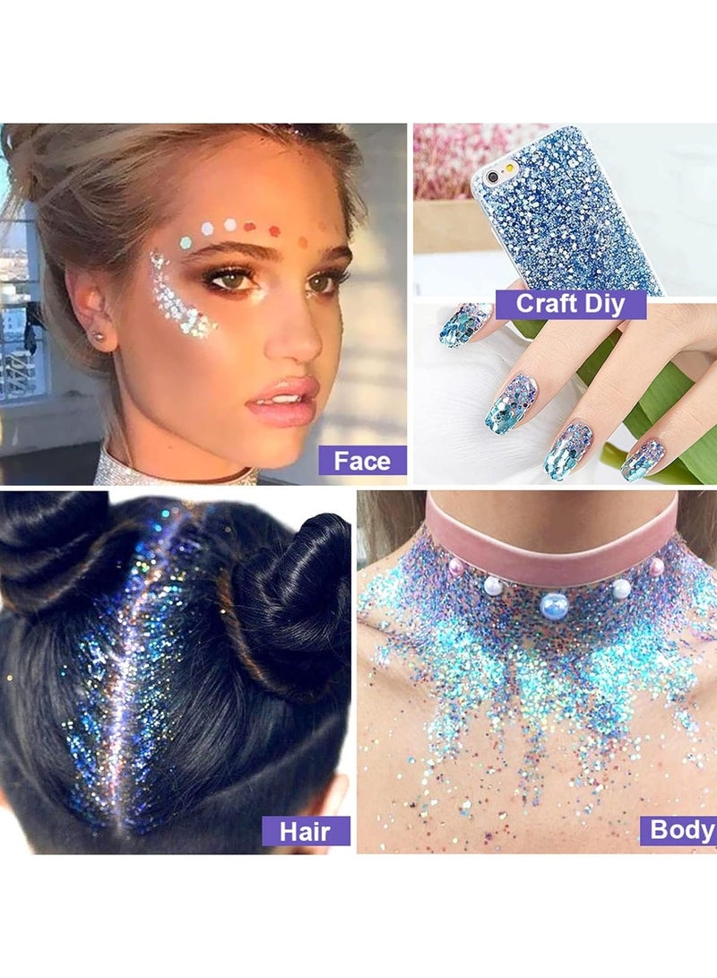 KASTWAVE 6pcs Body Glitter Gel Set - Holographic Mermaid Sequins, Chunky Face, Hair, and Nail Glitter - Festival Accessories for Makeup - Image 5