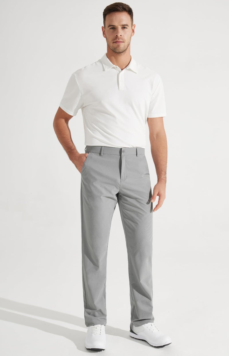 Libin Mens Golf Pants Stretch Work Dress Pants 30" Quick Dry Lightweight Business Casual Pant for Men Comfy Water Resistant, Light Grey, 32W x 30L - Image 3