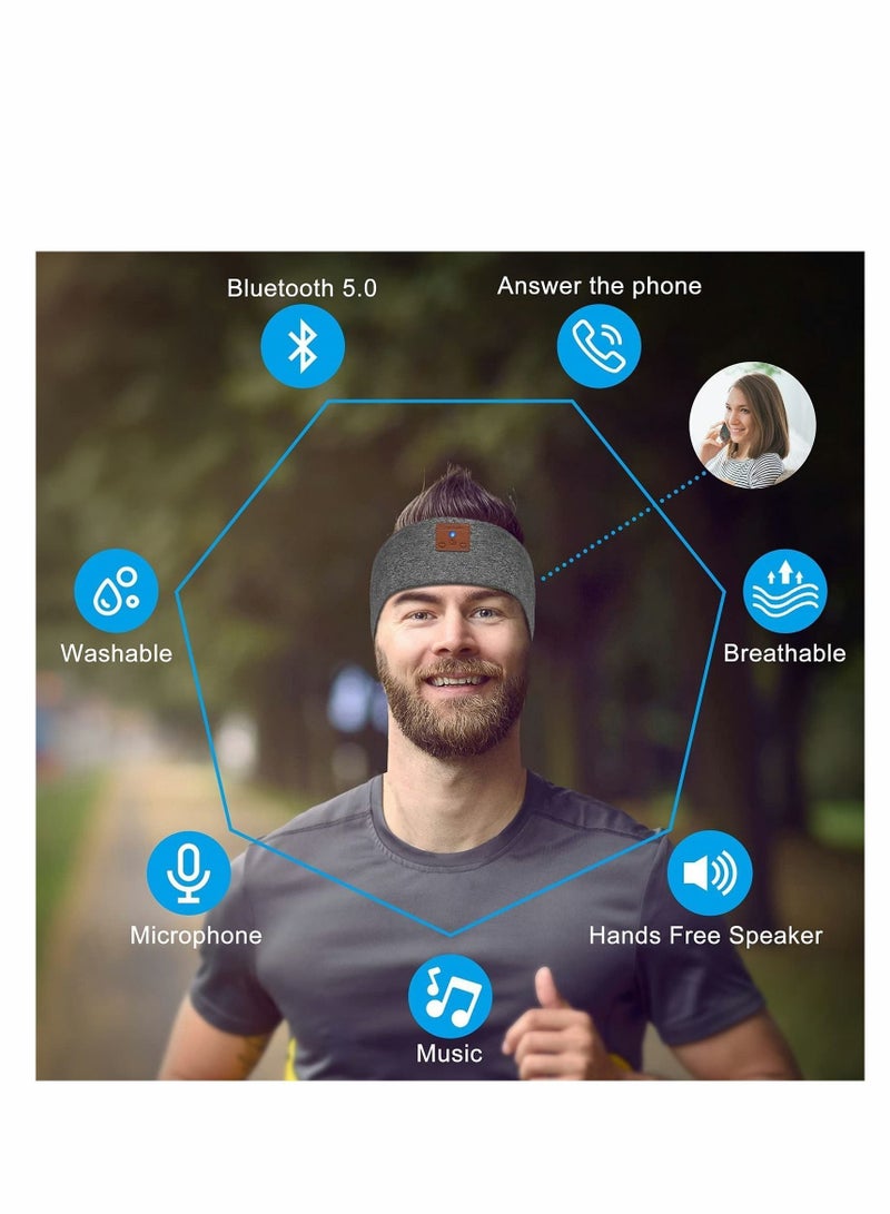 إسكدنيا Sleep Headphones, 2022 Bluetooth Headband Headphones with HD Speakers and Mic Perfect for Side Sleepers Sleeping Calling Jogging Yoga Workout Gift Ideas-Unisex (HF012-Gray) - Image 2