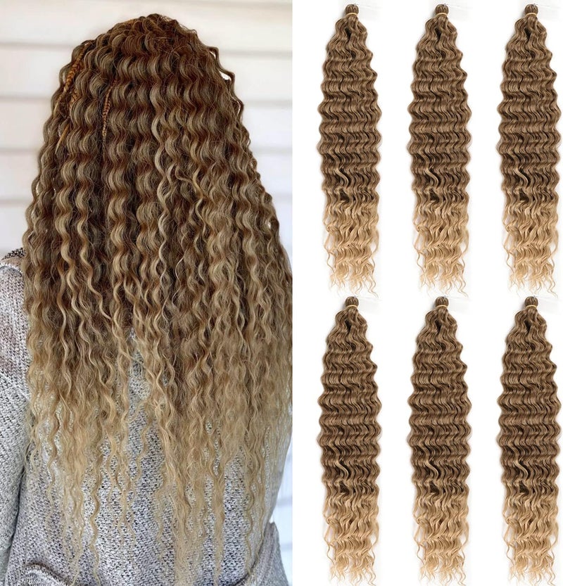 MAYSA Ocean Wave Crochet Hair Extensions, Curly Braiding Crochet Hair, Soft Synthetic Crochet Hair Extensions 22inch 6Packs #T8/24 Brown mix Blonde - Image 1