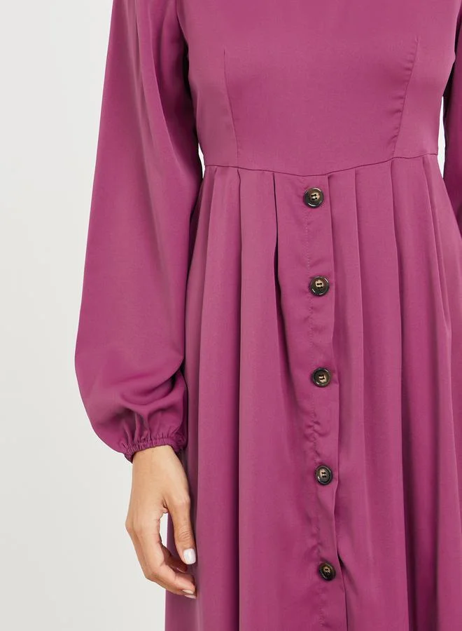 Styli Button Front Midi Dress
