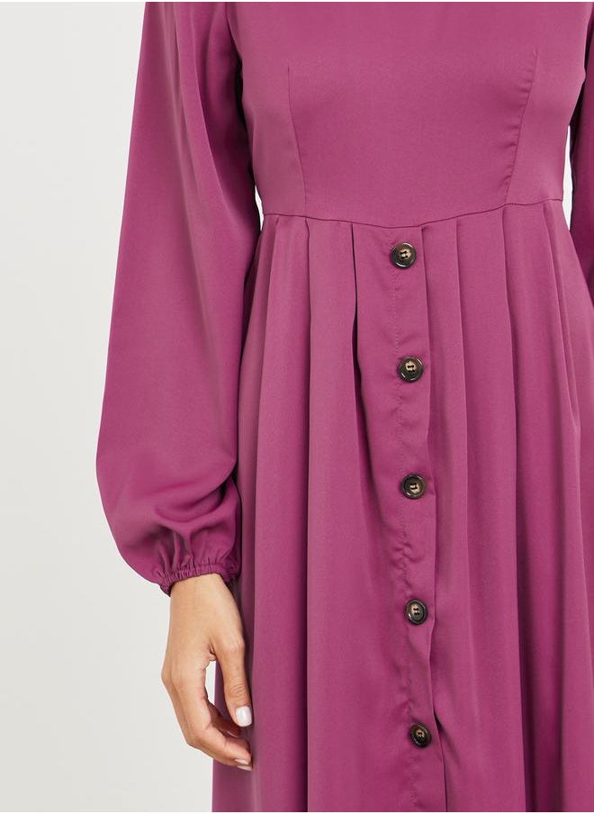 Styli Button Detail A-Line Midi Dress  - Image 3