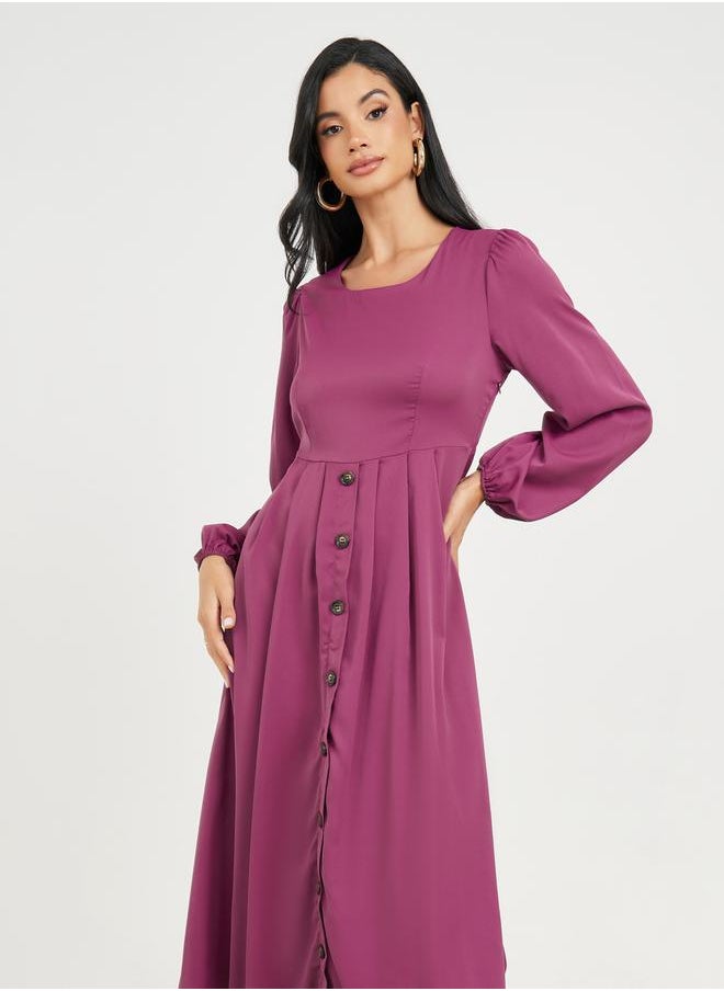 Styli Button Detail A-Line Midi Dress  - Image 2