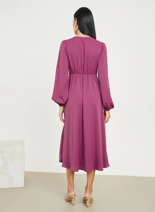Styli Button Front Midi Dress