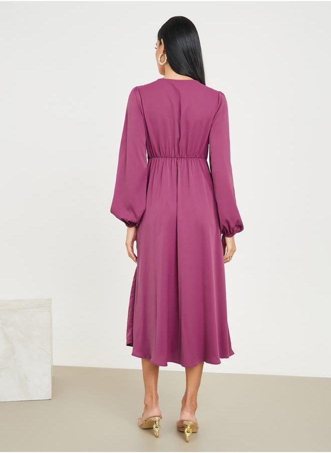 Styli Button Detail A-Line Midi Dress  - Image 4