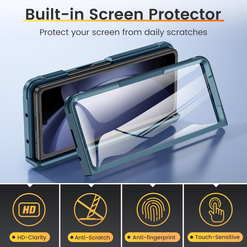 VEGO for Z-Fold-5-Case: with S Pen Holder [Hinge Protection] [Front Screen Protector][Invisible Kickstand] Heavy Duty Anti-Slip Shockproof Portective Cover for Samsung Galaxy Z fold 5 Case -Blue - Image 5