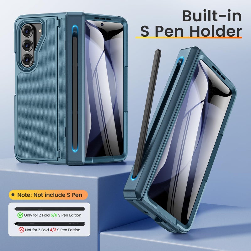 VEGO for Z-Fold-5-Case: with S Pen Holder [Hinge Protection] [Front Screen Protector][Invisible Kickstand] Heavy Duty Anti-Slip Shockproof Portective Cover for Samsung Galaxy Z fold 5 Case -Blue - Image 4