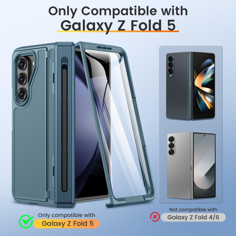VEGO for Z-Fold-5-Case: with S Pen Holder [Hinge Protection] [Front Screen Protector][Invisible Kickstand] Heavy Duty Anti-Slip Shockproof Portective Cover for Samsung Galaxy Z fold 5 Case -Blue - Image 2