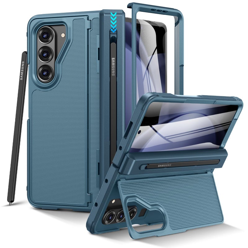 VEGO for Z-Fold-5-Case: with S Pen Holder [Hinge Protection] [Front Screen Protector][Invisible Kickstand] Heavy Duty Anti-Slip Shockproof Portective Cover for Samsung Galaxy Z fold 5 Case -Blue - Image 1