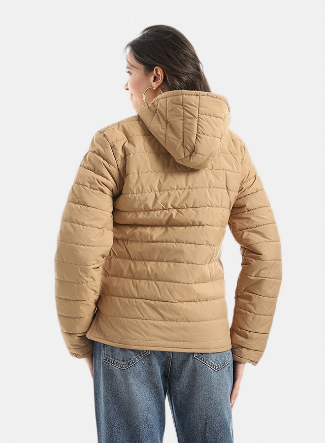 Andora Stylish zipper Closure Pump Plain Jacket _ Camel - Image 3