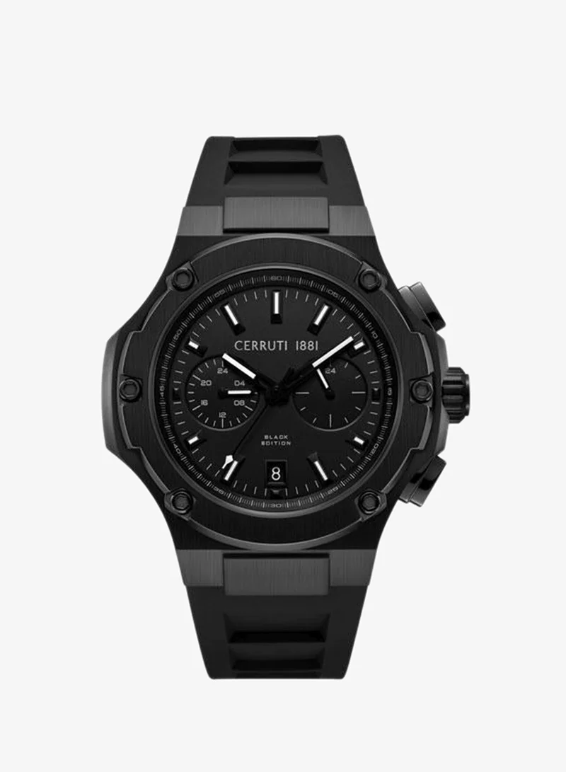 شيروتي 1881 Lucardo  Black Dial Silicone Strap Multifunction Watch for Men, 44mm