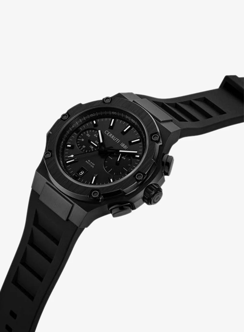 شيروتي 1881 Lucardo  Black Dial Silicone Strap Multifunction Watch for Men, 44mm