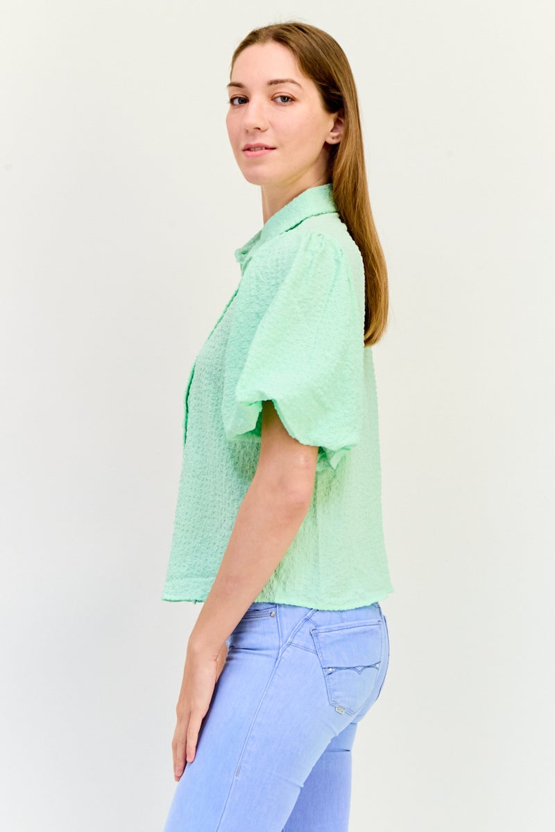 ONLY قميص نسائي بأكمام قصيرة وياقة مدببة، أخضر نعناعي - Image 3