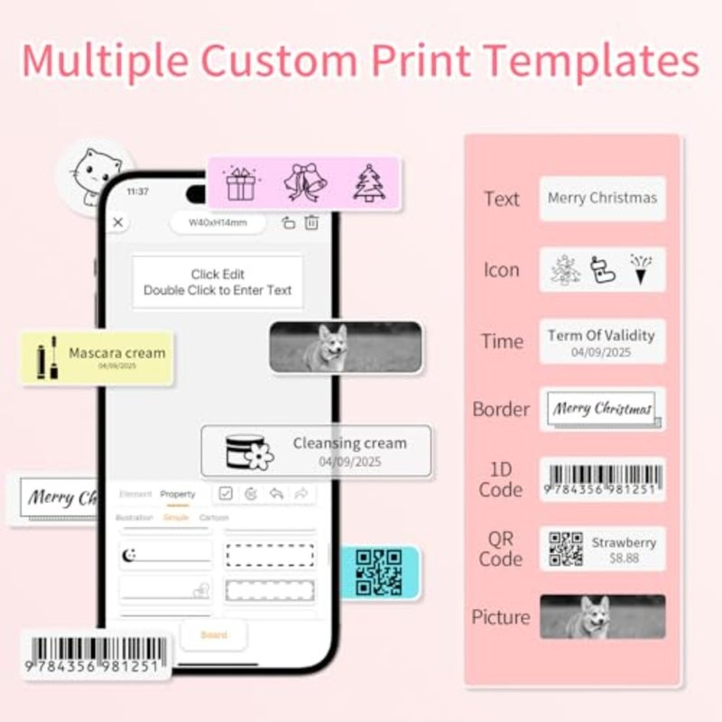 Label Maker Machine with Tape, Bluetooth Label Printer, Wireless Mini Label Makers with Multiple Templates for Organizing Office Home - Image 2