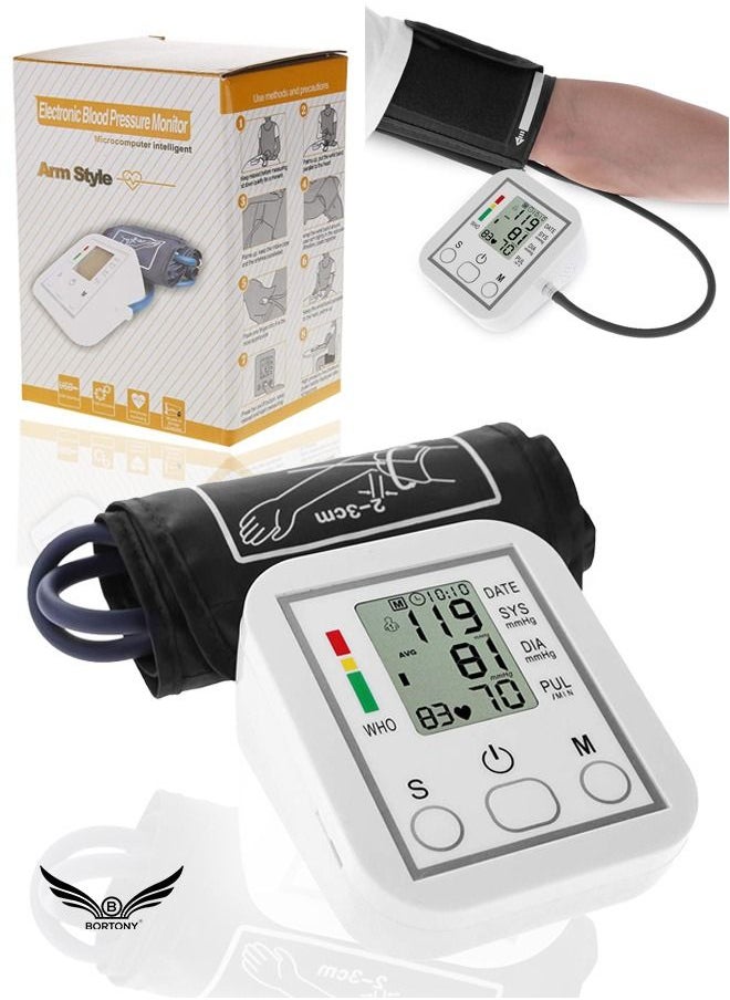 BORTONY - Digital BP Machine Monitor Auto Reading Large LCD Display Electronic Heart Pressure Sphygmomanometer with Voice Function - Image 1
