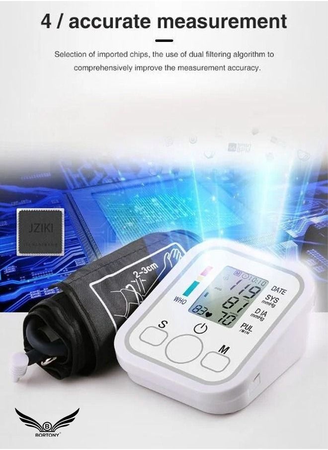 BORTONY - Digital BP Machine Monitor Auto Reading Large LCD Display Electronic Heart Pressure Sphygmomanometer with Voice Function - Image 1