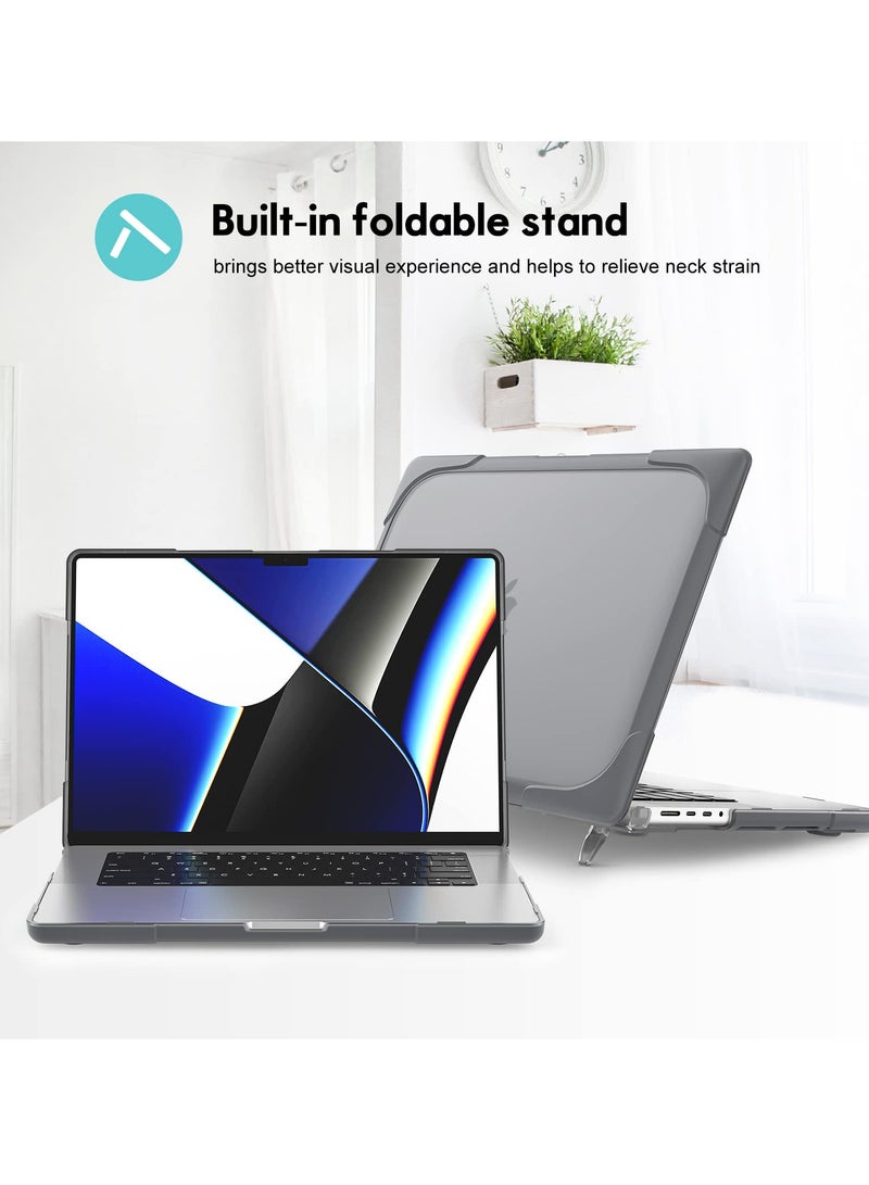 Procases Macbook Pro 14 Inch Case 2023 A2779 M2 Release Heavy Duty Hard Shell Dual Layer Protective Cover With Fold Kickstand Black - Image 3