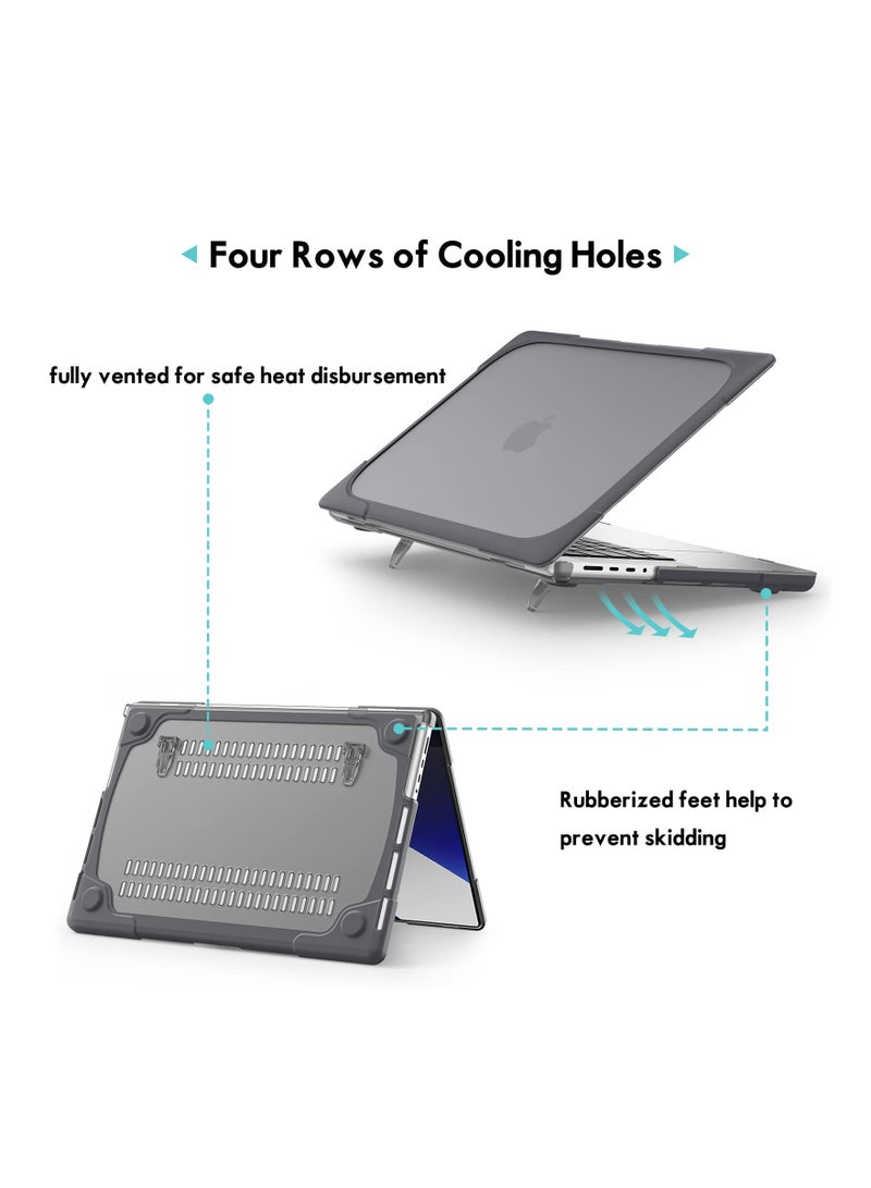 Procases Macbook Pro 14 Inch Case 2023 A2779 M2 Release Heavy Duty Hard Shell Dual Layer Protective Cover With Fold Kickstand Black - Image 4