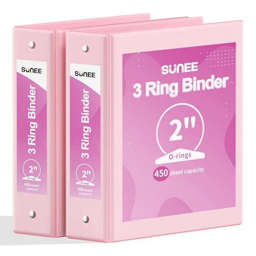 SUNEE 3 Ring Binder 2 Inch 2 Pack, Clear View Binder Three Ring PVC-Free (Fit 8.5x11 Inches) for School or Office Supplies, Pink - Image 1
