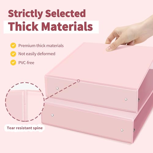 SUNEE 3 Ring Binder 2 Inch 2 Pack, Clear View Binder Three Ring PVC-Free (Fit 8.5x11 Inches) for School or Office Supplies, Pink - Image 3
