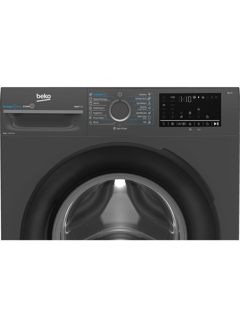 بيكو Beko Front Load Washing Machine, 8 kg, 1400 RPM, Digital Inverter, Gray - WFST87XA WFST87XA Gray - Image 5
