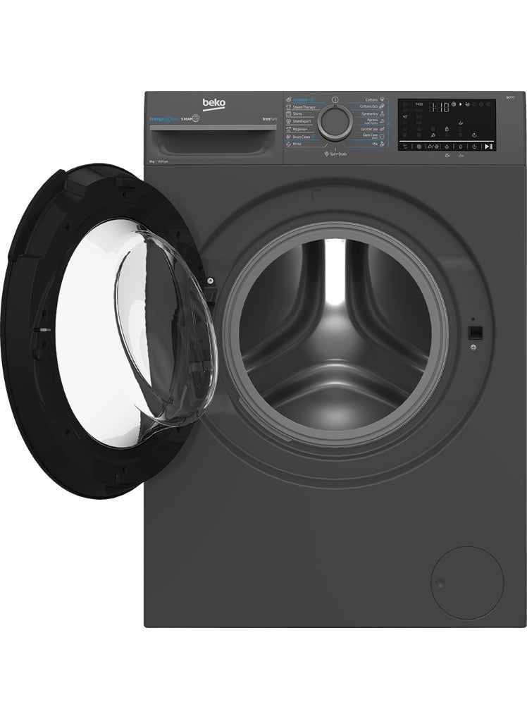 بيكو Beko Front Load Washing Machine, 8 kg, 1400 RPM, Digital Inverter, Gray - WFST87XA WFST87XA Gray - Image 3