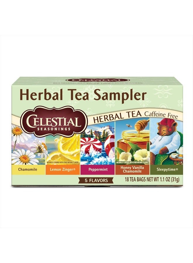 CELESTIAL SEASONINGS Herbal Tea Sampler Variety Pack, Caffeine Free, 18 Tea Bags Box - Image 1