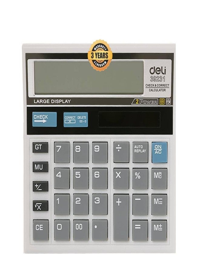 Deli W39231N 12 Digit GT Basic Calculator for Office with Step Check & Correct Function | 3 Years Warranty | - White - Image 1