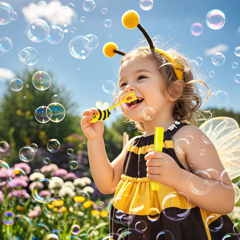 Winrayk Bee Party Favors, 24Pcs Bee Themed Mini Bubble Wands for Kids Bubbles Bulk with Detachable Topper (6 Styles & Colors), Birthday Gift Easter Goody Bag Stuffer Classroom Prizes Honey Party Favor - Image 4