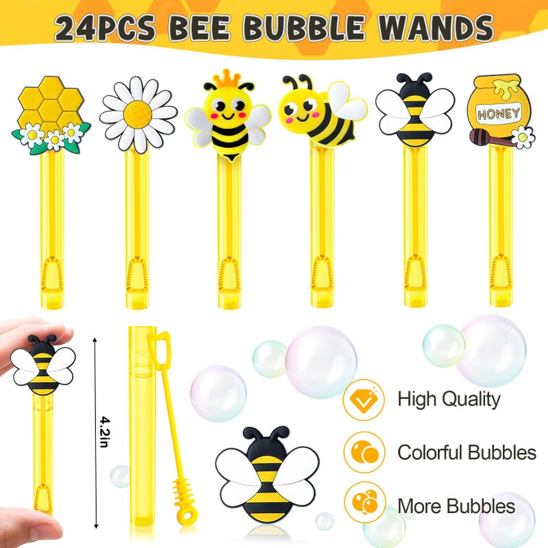 Winrayk Bee Party Favors, 24Pcs Bee Themed Mini Bubble Wands for Kids Bubbles Bulk with Detachable Topper (6 Styles & Colors), Birthday Gift Easter Goody Bag Stuffer Classroom Prizes Honey Party Favor - Image 2
