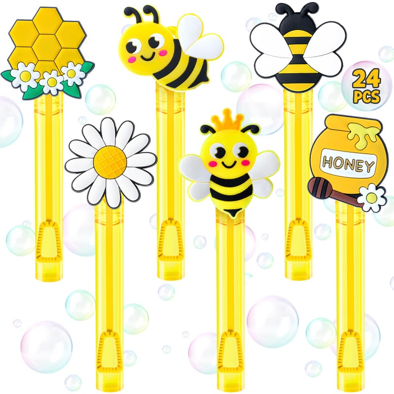Winrayk Bee Party Favors, 24Pcs Bee Themed Mini Bubble Wands for Kids Bubbles Bulk with Detachable Topper (6 Styles & Colors), Birthday Gift Easter Goody Bag Stuffer Classroom Prizes Honey Party Favor - Image 1
