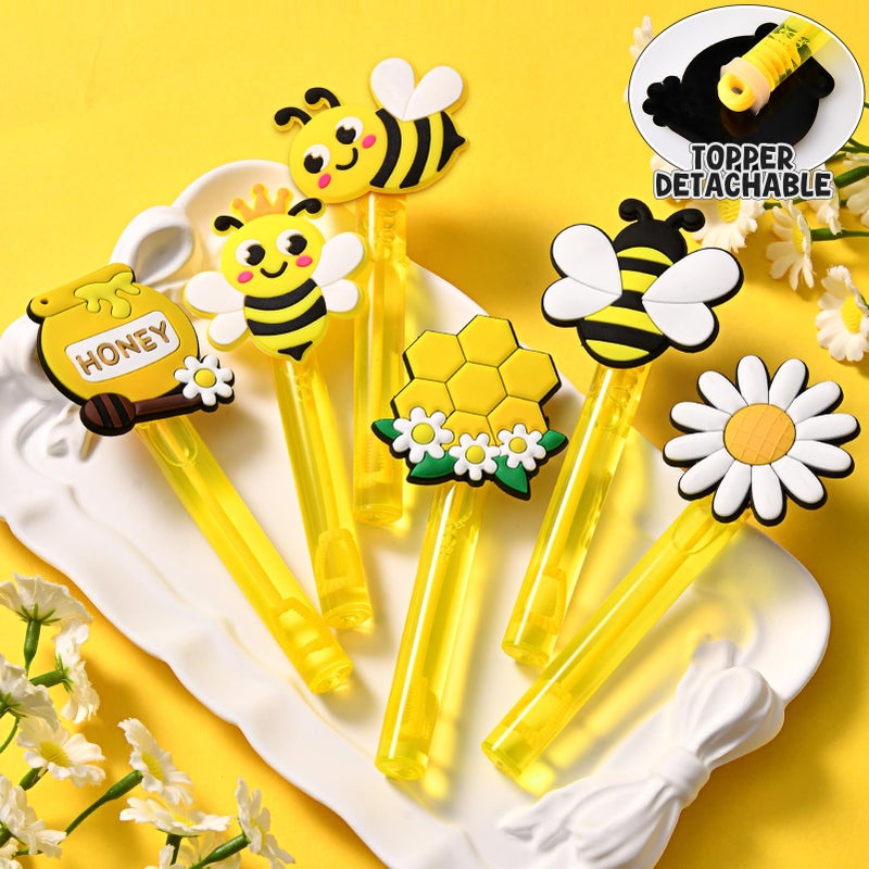 Winrayk Bee Party Favors, 24Pcs Bee Themed Mini Bubble Wands for Kids Bubbles Bulk with Detachable Topper (6 Styles & Colors), Birthday Gift Easter Goody Bag Stuffer Classroom Prizes Honey Party Favor - Image 3