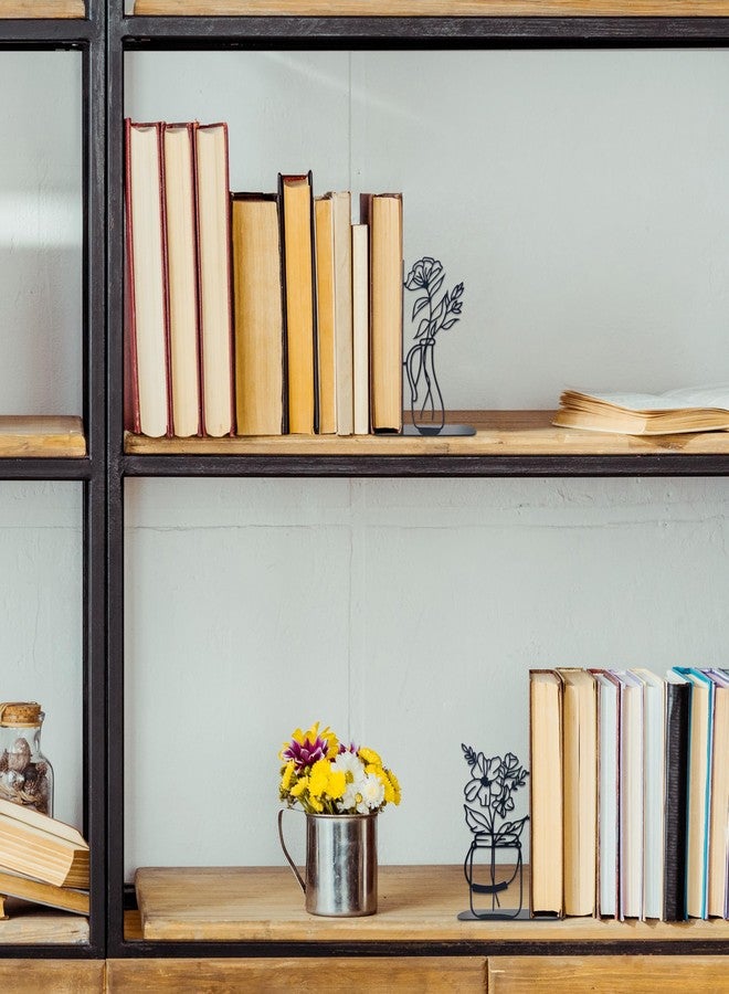 فواصل كتب معدنية على شكل زهرة، فواصل كتب لطيفة لتزيين المنزل والمكتب، فواصل كتب مزخرفة للرفوف، هدية مثالية لمحبي الكتب (أسود) - Image 3