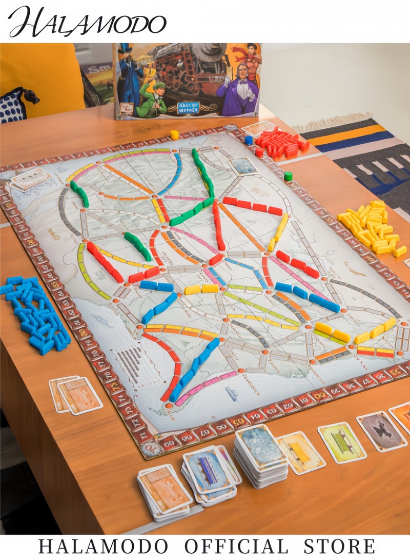هالامودو لعبة تذكرة الركوب اللوحية، مغامرة قطار عبر البلاد للأصدقاء والعائلة، لعبة استراتيجية للأطفال والكبار، للأعمار من 8 سنوات فما فوق، من 2 إلى 5 لاعبين، مدة اللعب من 30 إلى 60 دقيقة - Image 2